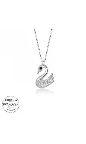 Swarovski Taşlı Gümüş Kuğu Bayan Kolye