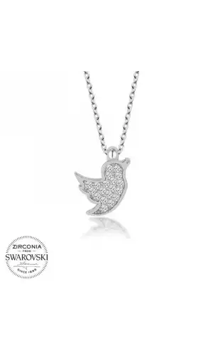 Swarovski Taşlı Gümüş Kuş Bayan Kolye