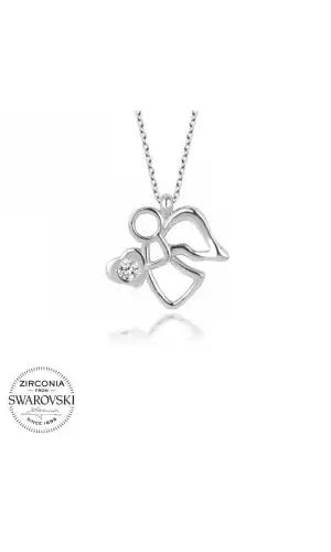 Swarovski Taşlı Gümüş Melek Bayan Kolye
