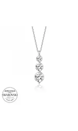 Swarovski Taşlı Gümüş Üçtaş Tektaş Bayan Kolye