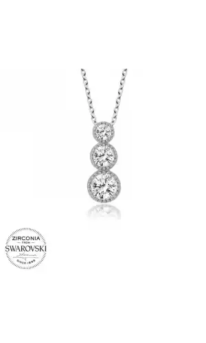 Swarovski Taşlı Gümüş Üçtaş Tektaş Bayan Kolye