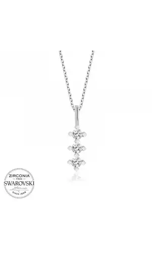 Swarovski Taşlı Gümüş Üçtaş Tektaş Bayan Kolye