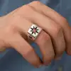 ​Gümüş Tek Taşlı Kutup Yıldızı Motifli Erkek Yüzük