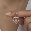 Gümüş Rose Kalpli Tek Taş Kadın Kolye