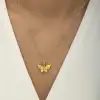 Gümüş Rose Sarı Kaplangözü Taşlı Kelebek Kolye