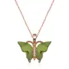 Gümüş Rose Yeşil Kaplangözü Taşlı Kelebek Kolye
