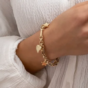 Charm Kalp ve Yıldız Altın Bileklik