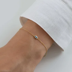 Nisera Baget Aqua Blue Minimal Altın Bileklik