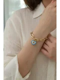 Mavi Kalp Charm Ataç Altın Bileklik