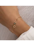 Minimal Charm Çiçek ve Kalp Altın Bileklik