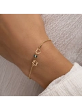 Minimal Charm Çiçek ve Kalp Altın Bileklik