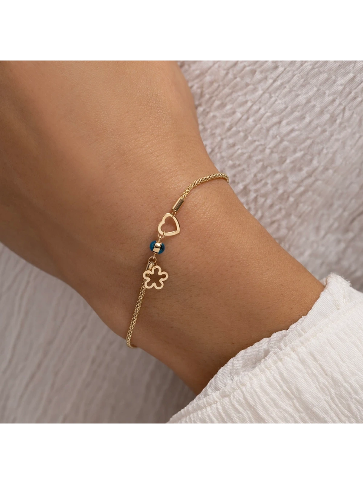 Minimal Charm Çiçek ve Kalp Altın Bileklik