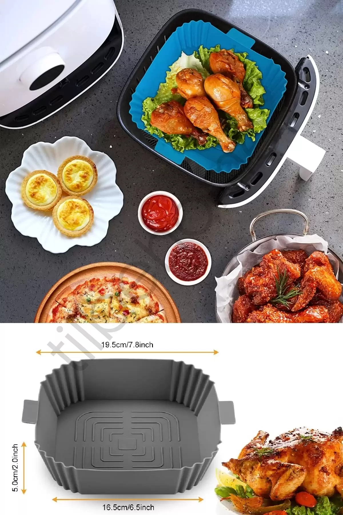 2li Silikon Air Fryer Pişirme Kalıbı Premium Kare Fırın Mikrodalga Hava Fritözü Pişirme Kağıdı