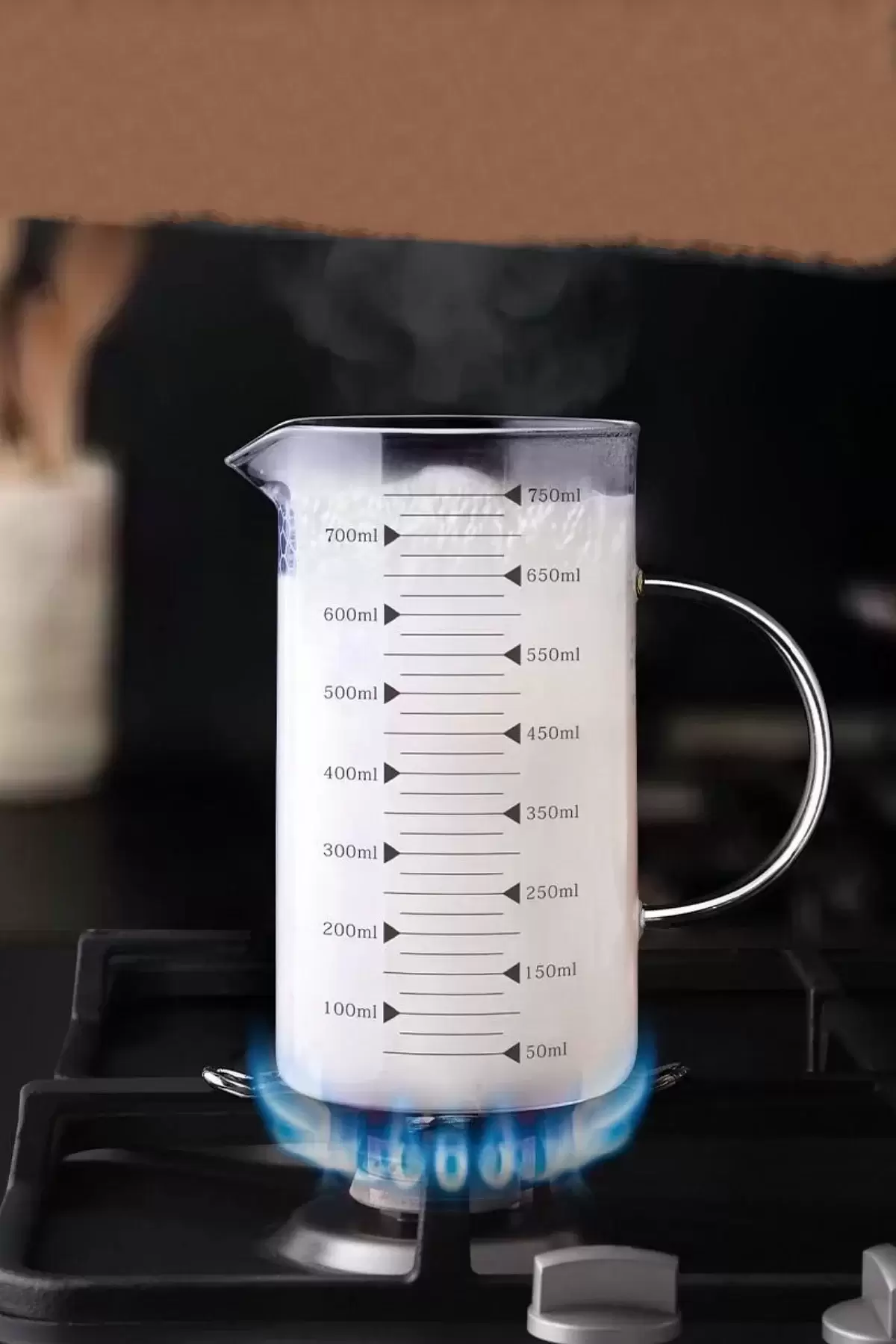 French Press Filtre Kahve Bitki Çayı Demliği Çay Demleme Borosilikat Cam Kulplu Ölçü Kabı 750 ml.