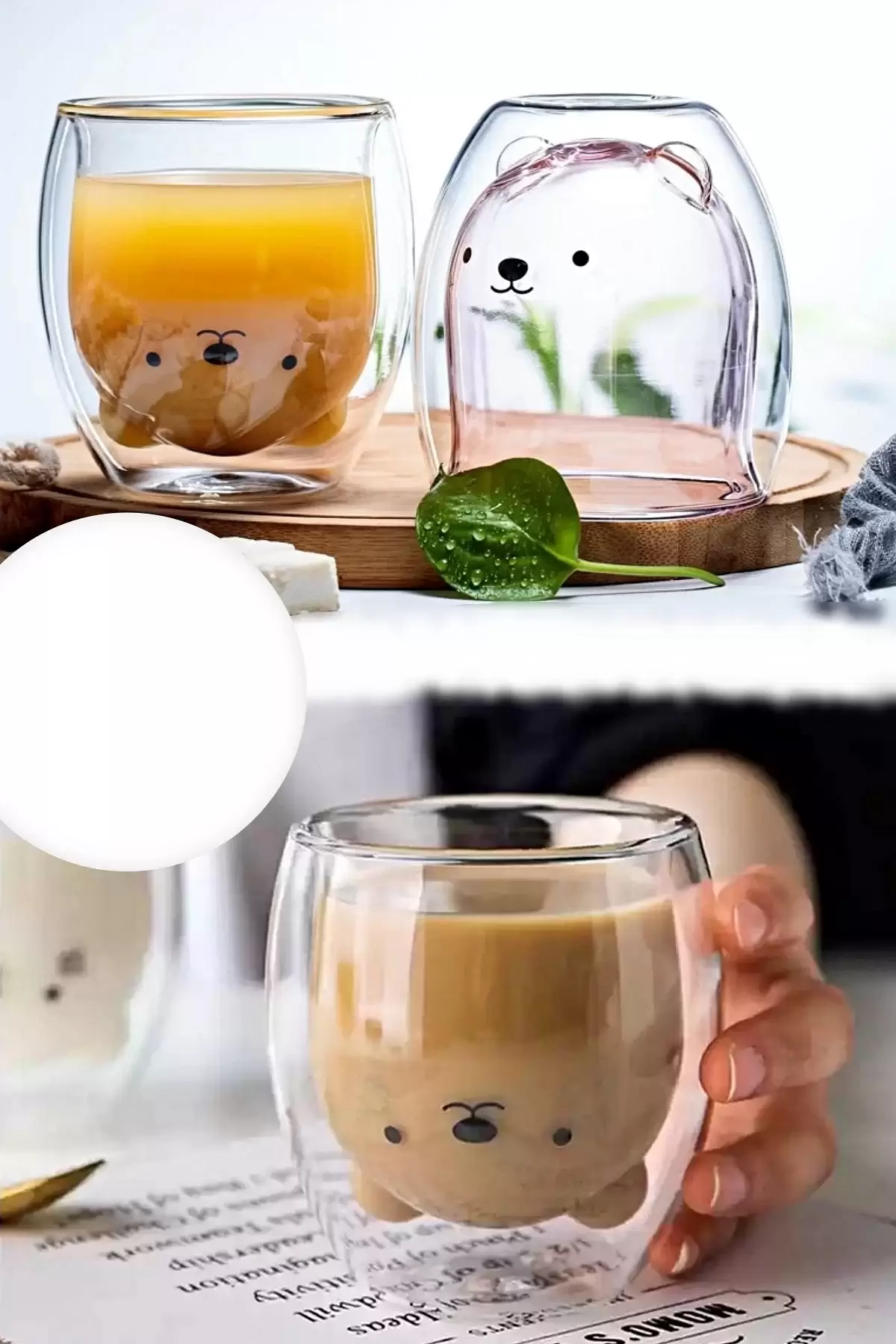 Çift Camlı Cidarlı Sevimli Kedicik Süt Çay Kahve Su Kupa Bardağı 250ml Ev Ofis Isı Yalıtımlı Bardak