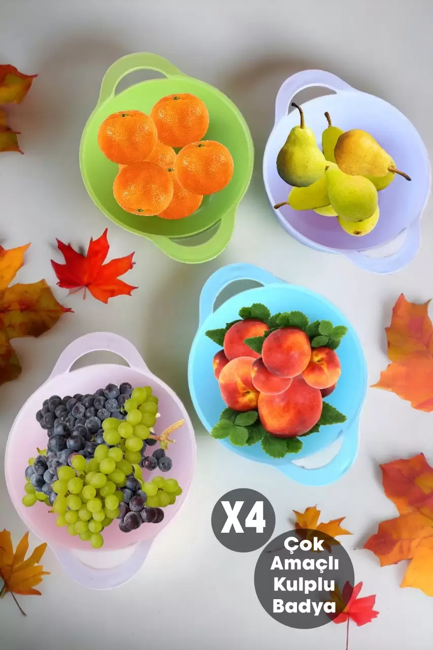 Kulplu Badya Renkli Çok Amaçlı Sebze Meyvelik Sunumluk Dolap Düzenleyici 4 Lü Set