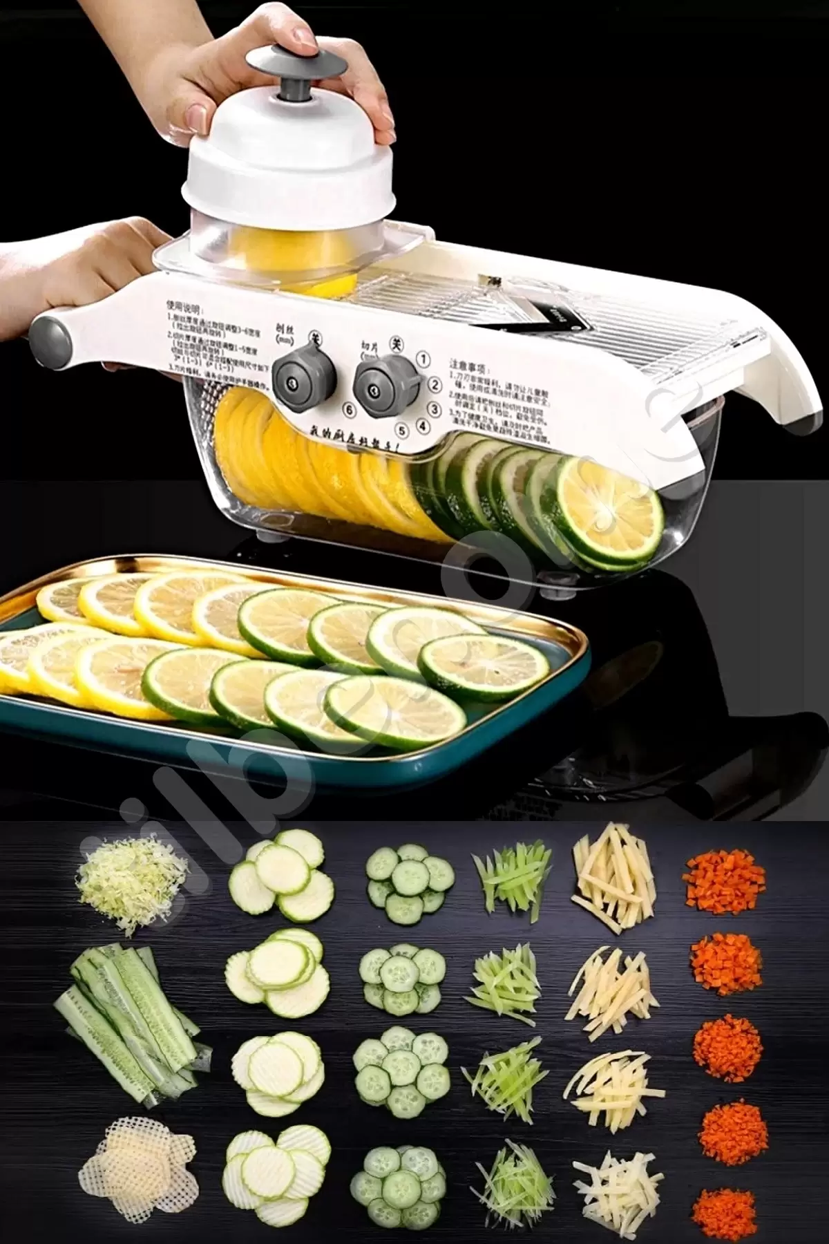 Fonksiyonlu Mandolin Limon Rende Cips Dilimleme Jülyen Sebze Kesici Doğrayıcı Hazneli Mutfak Seti
