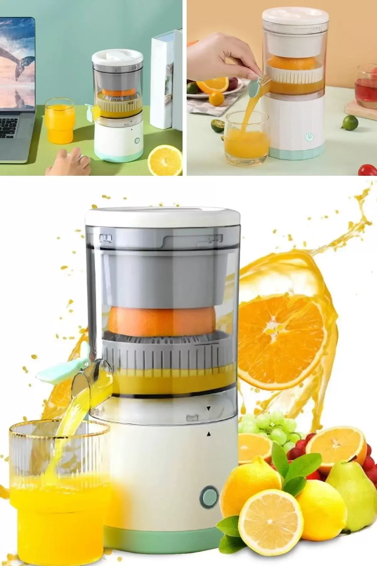 USB Şarj Edilebilir Pratik Katı Meyve Narenciye Sıkacağı Otomatik Hazneli Portakal Limon Sıkacağı