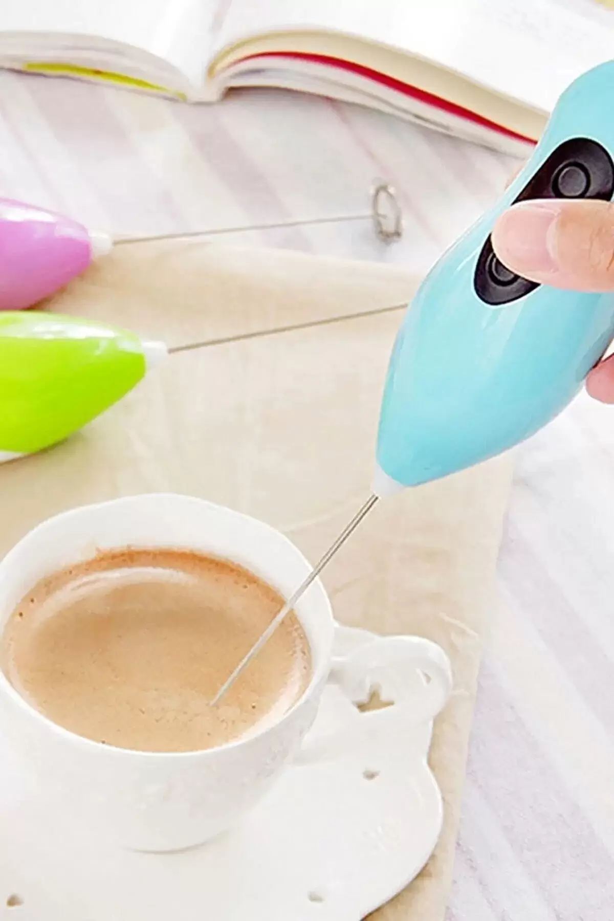2li Kahve Köpürtücü Mikser Süt Karıştırıcı Cappuccino Çırpıcı Çelik Uçlu Yumurta Krema Çırpma Aleti
