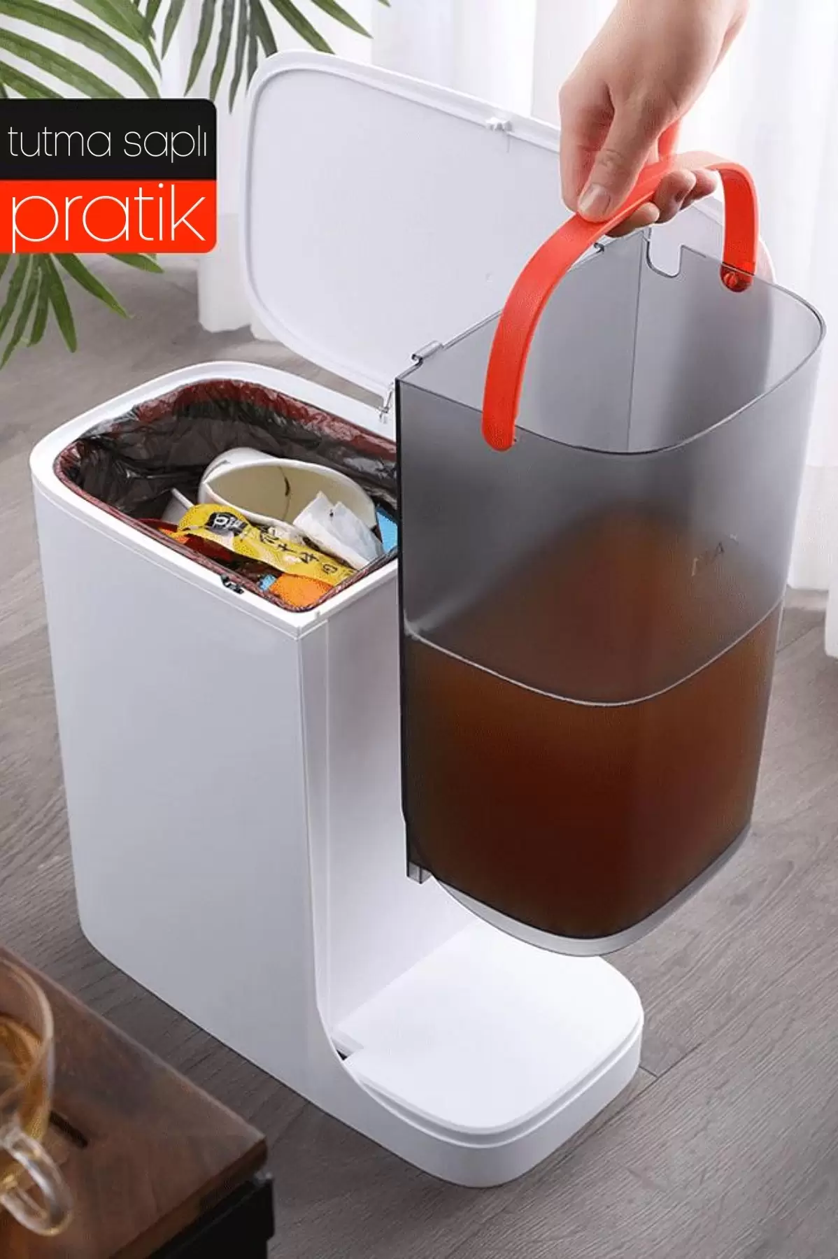 Sensörlü Çöp Kovası Şarjlı Sıvı Katı 2 Bölmeli Otomatik Aç Kapat Mutfak Banyo Ofis Ev Çöp Kutusu