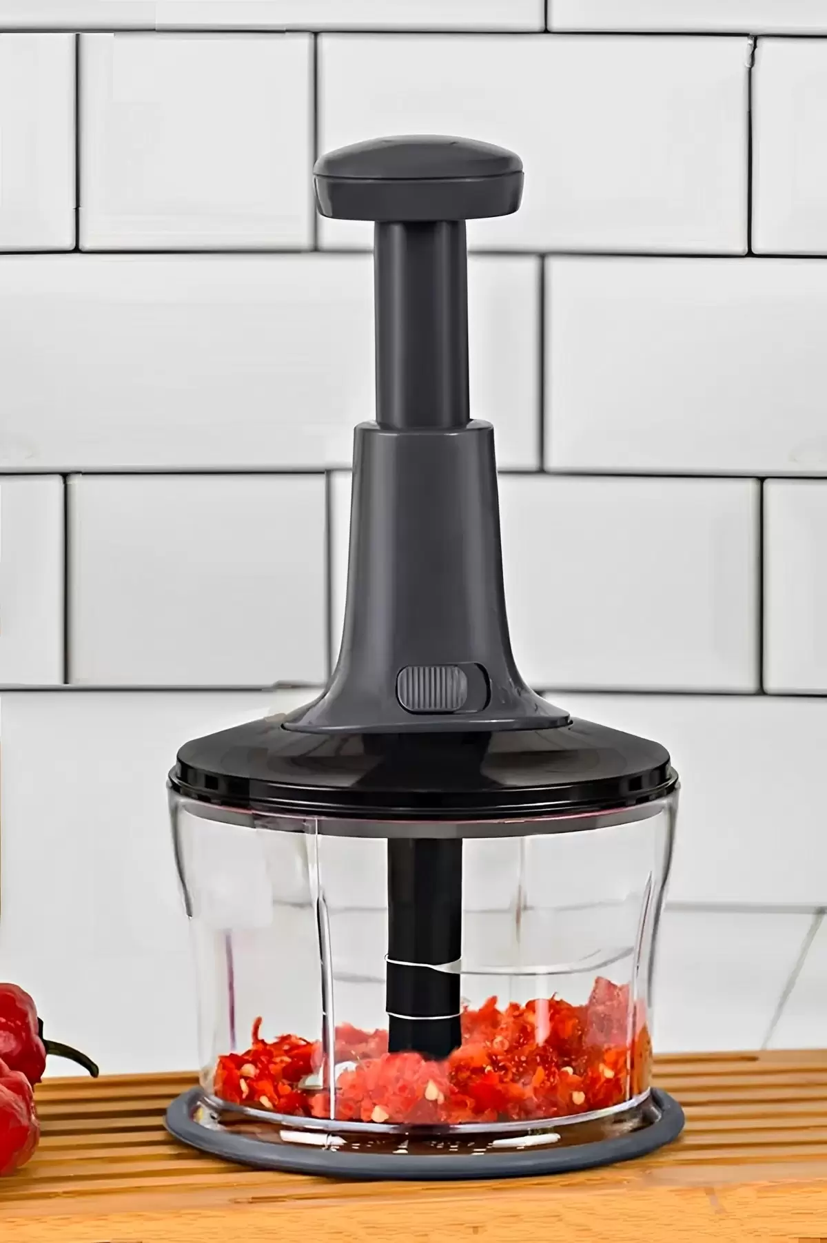 Pratik Basmalı El Rondosu 3 Çelik Bıçaklı Hazneli Sebze Meyve Soğan Doğrayıcı Mutfak El Robotu