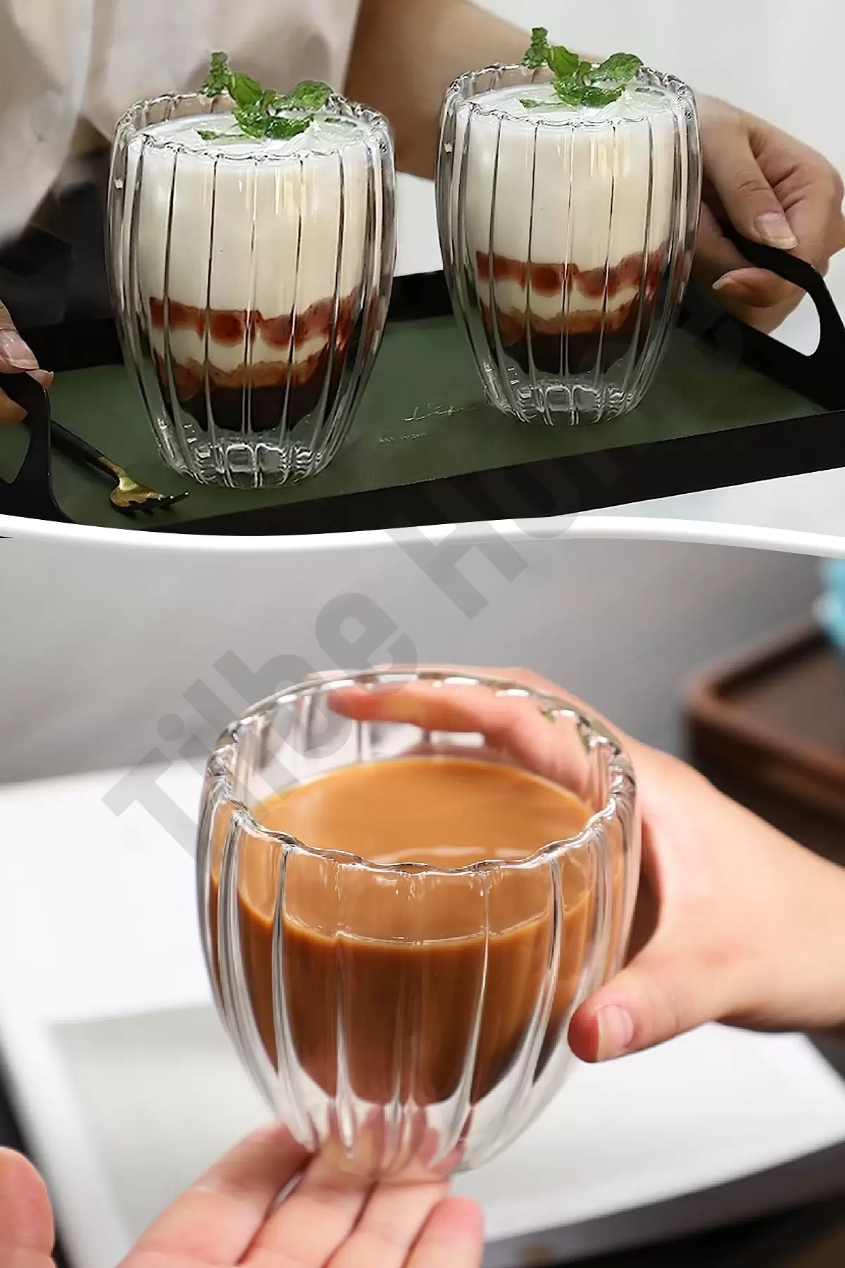 2li Çift Cidarlı Burgulu Kristal Cam Bardağı Çay Süt Kahve Kupası Sıcak & Soğuk İçecek Bardak Seti