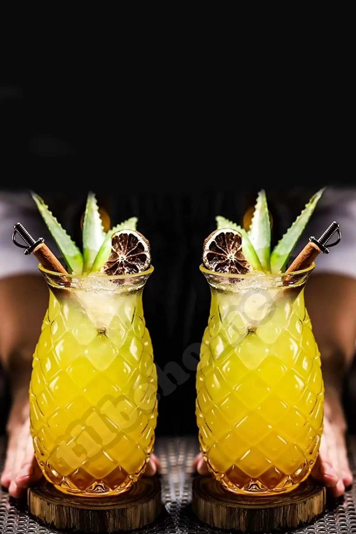 Ananas Retro Kabartma Cam Bardak Kahve Sunum Kokteyl Meşrubat Bardağı
