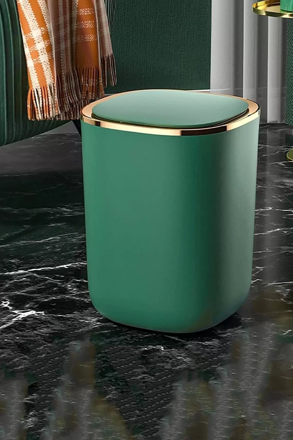 Sensörlü Çöp Kovası Otomatik Sensörlü Akıllı Mutfak Banyo Çöp Kutusu Yaldızlı Yeşil Beyaz 12 Lt