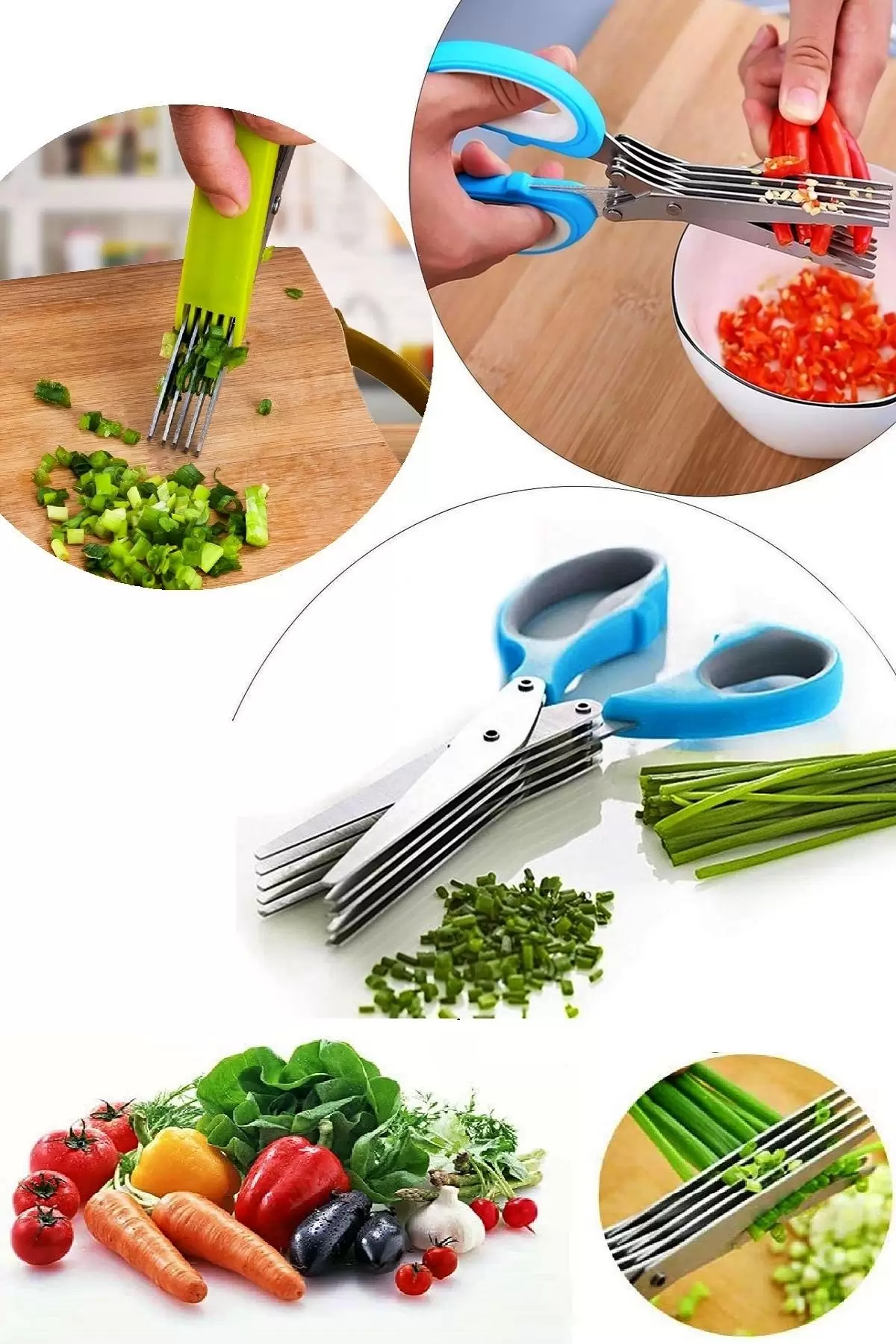 Sebze Doğrama Makası Çelik Mutfak 5 Bıçaklı Çoklu Yeşillik Doğrama Kesme Makası