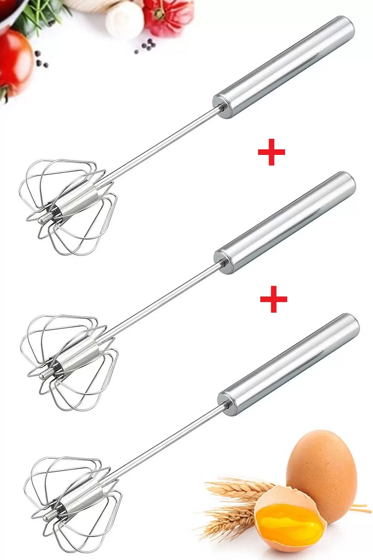 Çelik Çırpıcı Bas Çek Mutfak Çırpıcı El Blender Yaylı Yumurta Çırpma Mikser Tel Karıştırıcı 3Lü