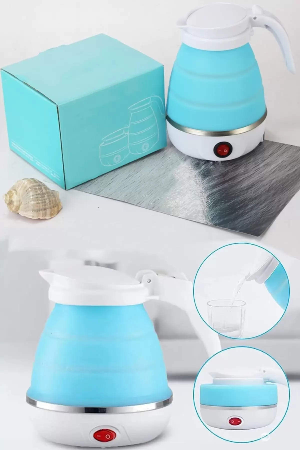 Katlanabilir Silikonlu Elektrikli Su Isıtıcısı Kamp Piknik Su Isıtıcı Taşınabilir Mini Kettle