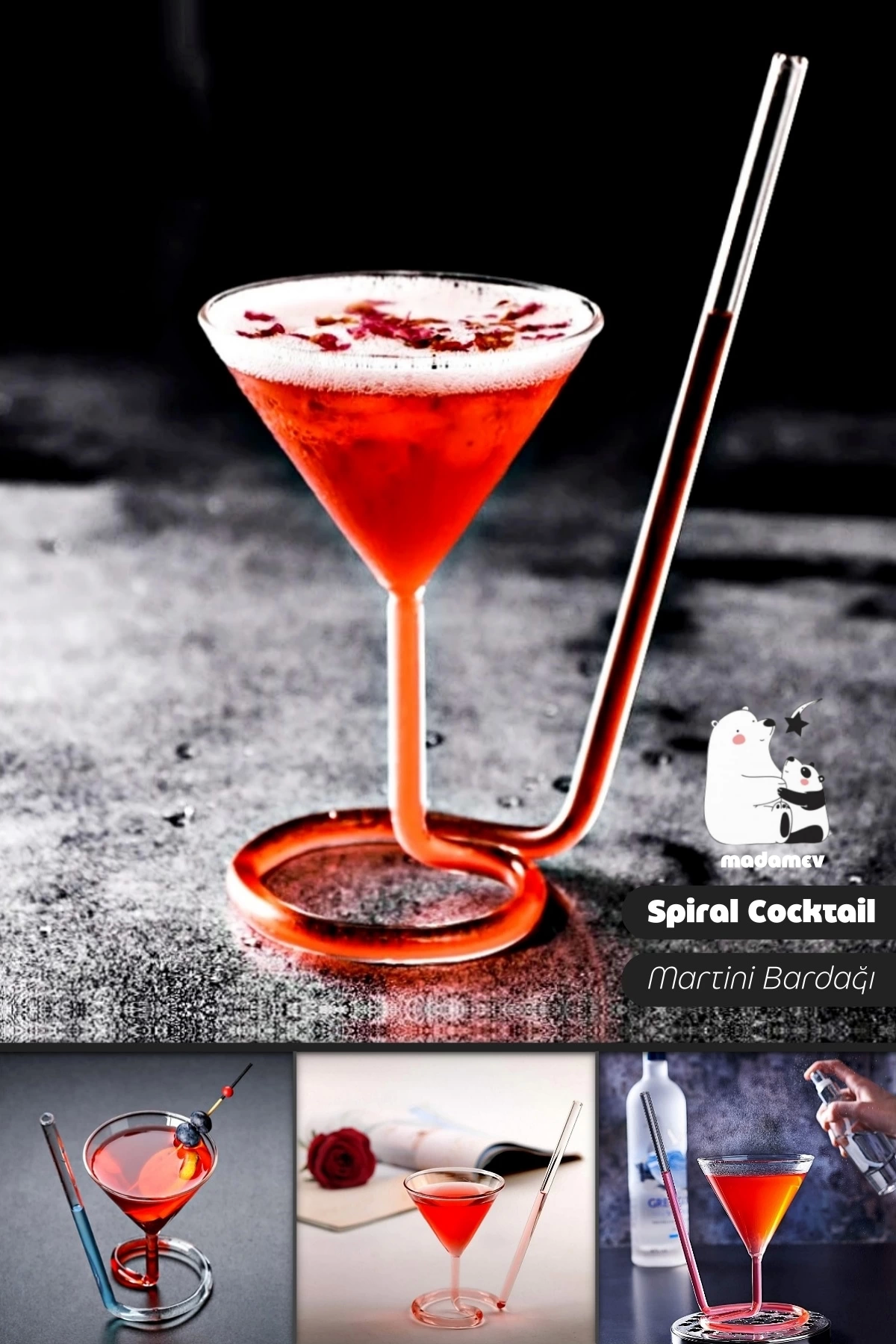 Spiral Cocktail Kendinden Pipetli Martini Kokteyl Sunum Bardağı New ...