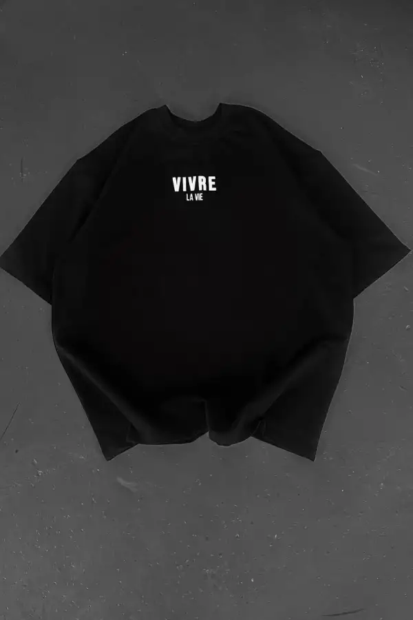 Erkek Ön ve Arka Baskılı T-Shirt Kısa Kol Bisiklet Yaka Regular Fit Tişört -  Siyah
