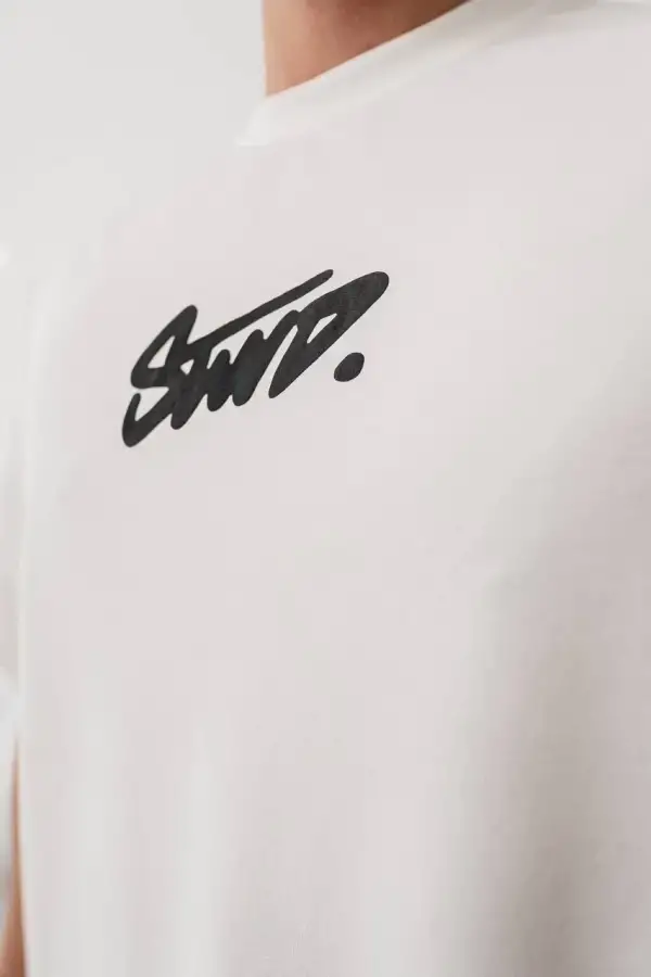 Erkek Tişört Yazlık Baskılı Oversize Kısa kol T-Shirt - Beyaz