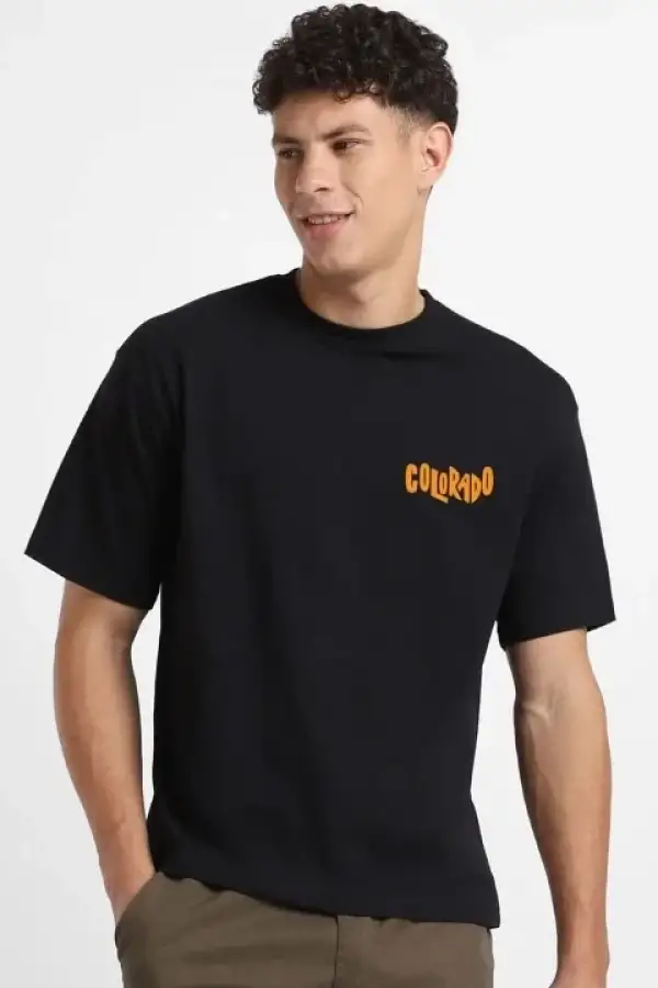 Erkek Tişört Baskılı Oversize Kısa kol T-shirt - Siyah