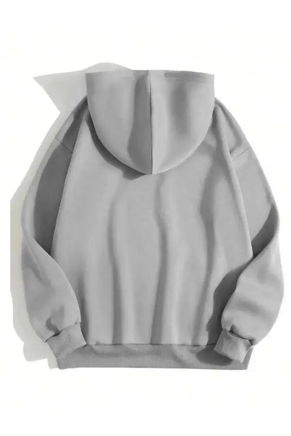 Erkek 3 İplik Pamuklu Kapüşonlu Kanguru Cepli Sweatshirt Hoodie - Boyalı Gri