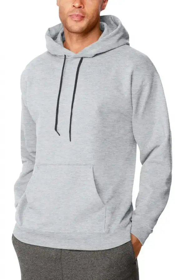 Erkek 3 İplik Pamuklu Kapüşonlu Cepli Hoodie Sweatshirt - Gri