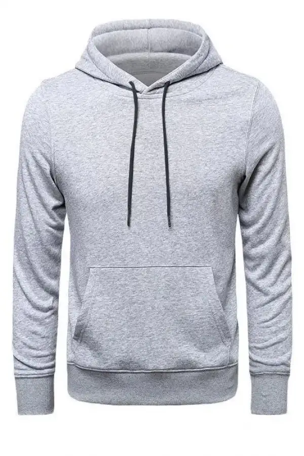 Erkek 3 İplik Pamuklu Kapüşonlu Cepli Hoodie Sweatshirt - Gri