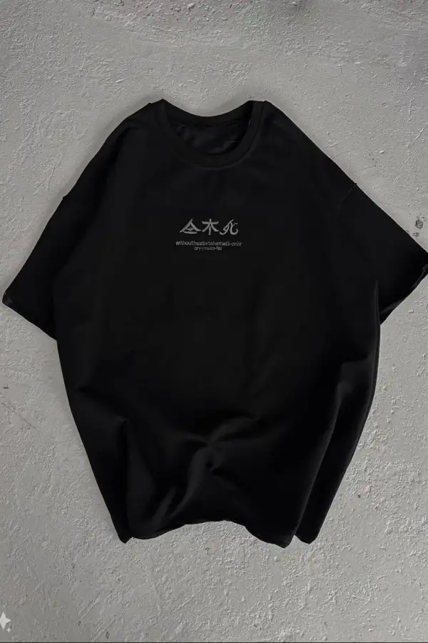 Kadın Baskılı kısa kol Oversize T-Shirt - Siyah