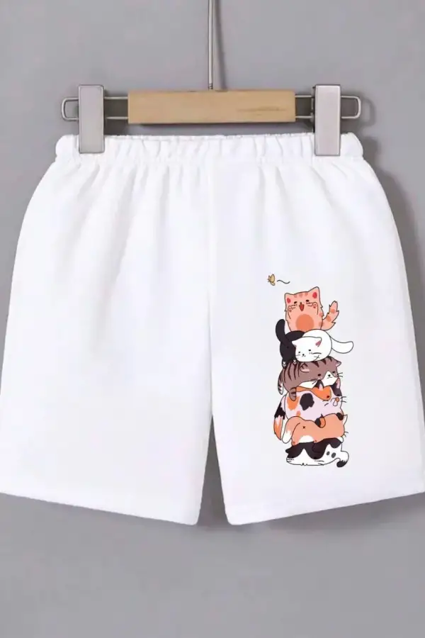 Kadın Beli Lastikli Baskılı Mini Şort - Beyaz