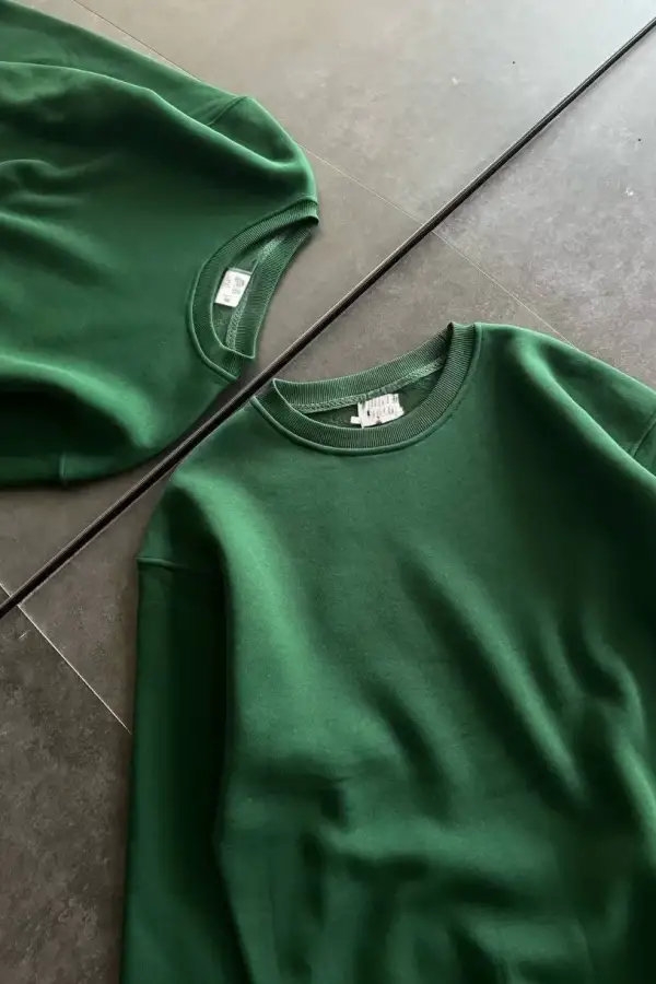 Kadın Kışlık Bisiklet Yaka Üç İplik Basic SweatShirt - Haki