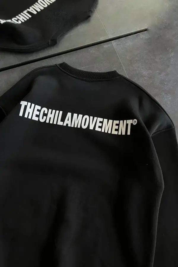 Kadın 3 iplik Kışlık pamuklu Bisiklet Yaka Oversize Baskılı SweatShirt - Siyah