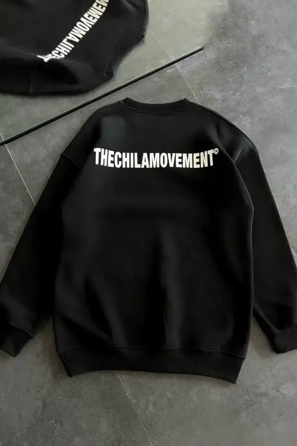 Kadın 3 iplik Kışlık pamuklu Bisiklet Yaka Oversize Baskılı SweatShirt - Siyah