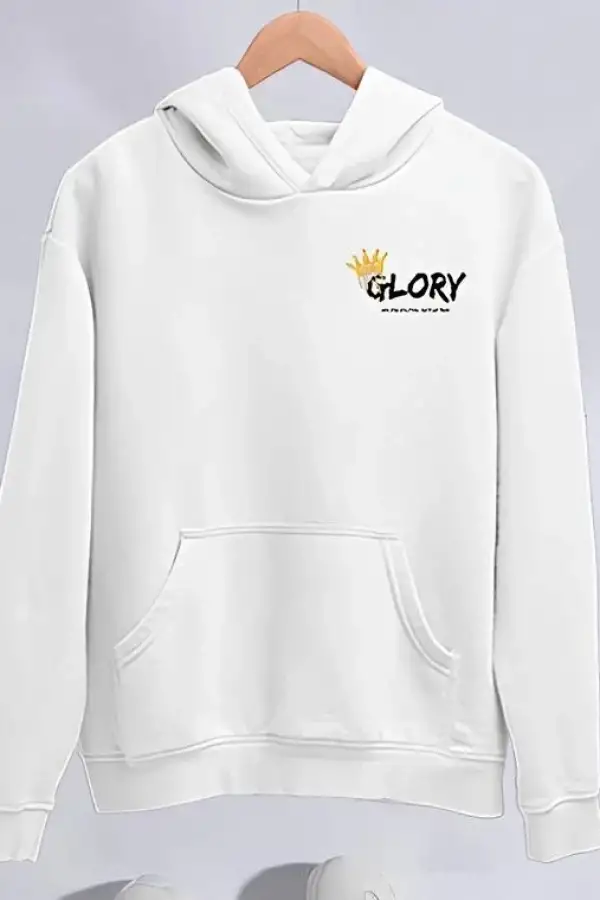 Kadın Oversize Kapüşonlu Kanguru Cepli Baskılı 3 İplik Pamuklu Sweatshirt Hoodie -   Beyaz