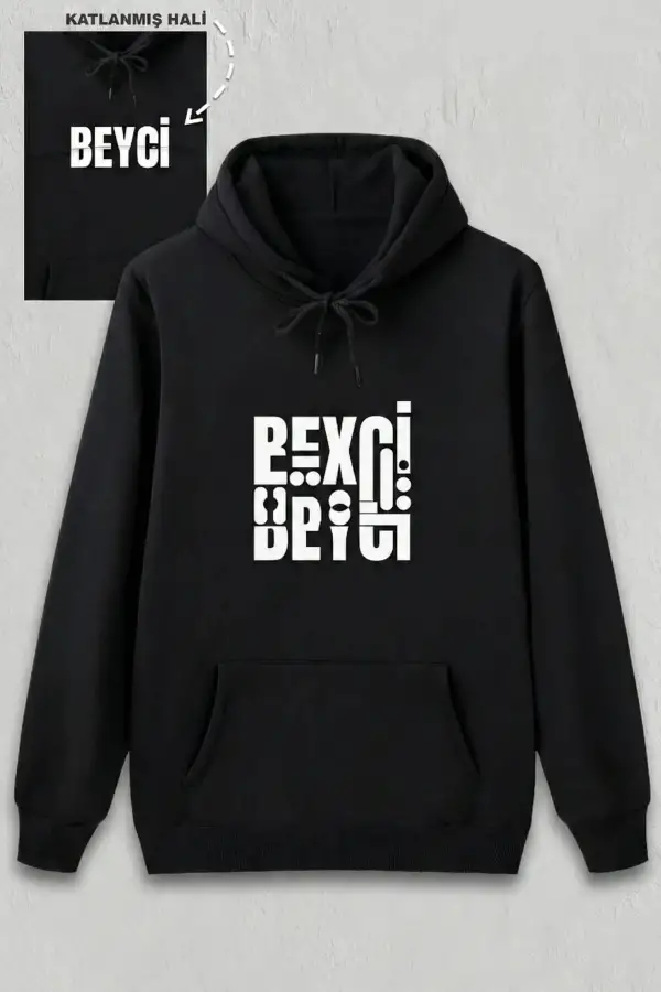 Sevgililer Günü Beyci Hediye Baskılı Oversize Kapüşonlu Sweatshirt - Siyah
