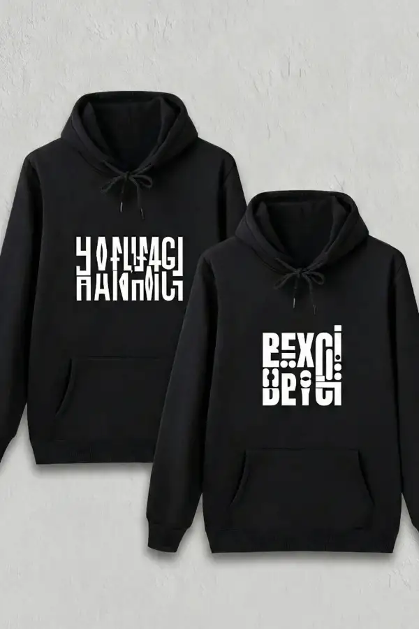 Sevgililer Günü Hanımcı Hediye Baskılı Oversize Kapüşonlu Sweatshirt - Siyah