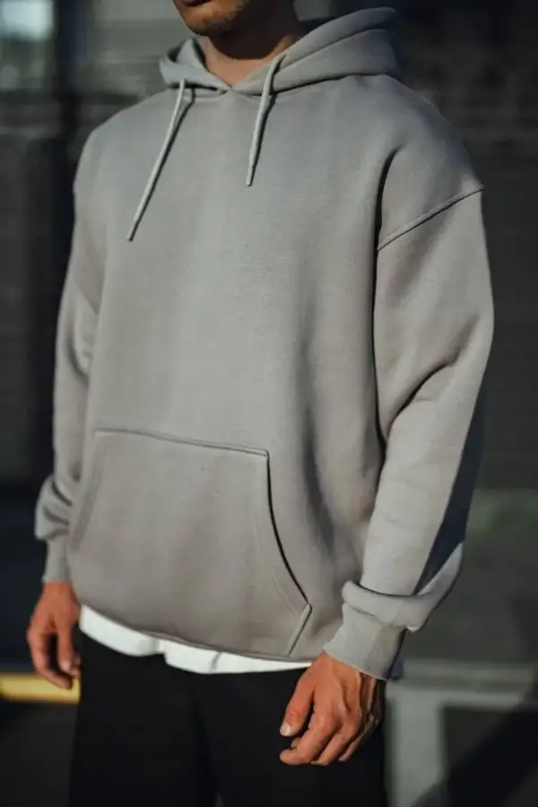 Erkek 3 İplik Penye Kapüşonlu Basic SweatShirt Hoodie - Gri
