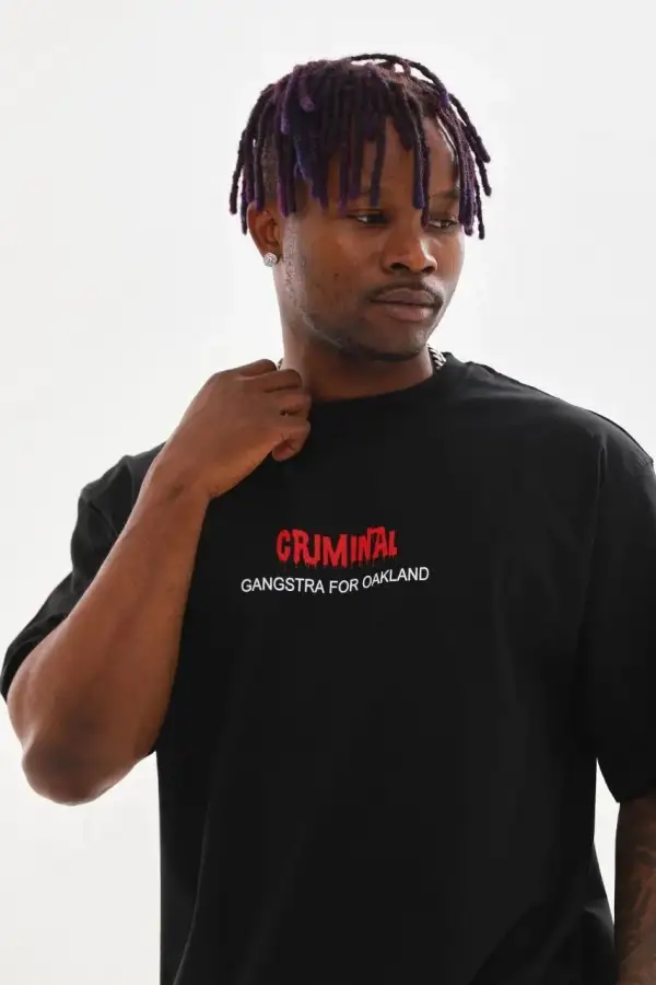 Erkek Baskılı T-Shirt Kısa Kol Bisiklet Yaka Rahat Kalıp Tişört - Siyah