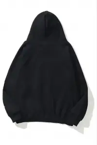 Kadın Kapüşonlu Kanguru Cepli 3 İplik Pamuklu Düz Hoodie Sweatshirt - Siyah