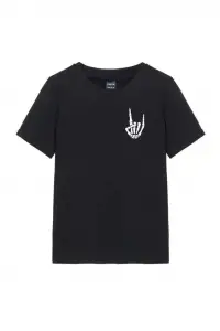 Kadın Baskılı T-Shirt Kısa Kol Bisiklet Yaka Oversize Rahat Kalıp Tişört - Siyah